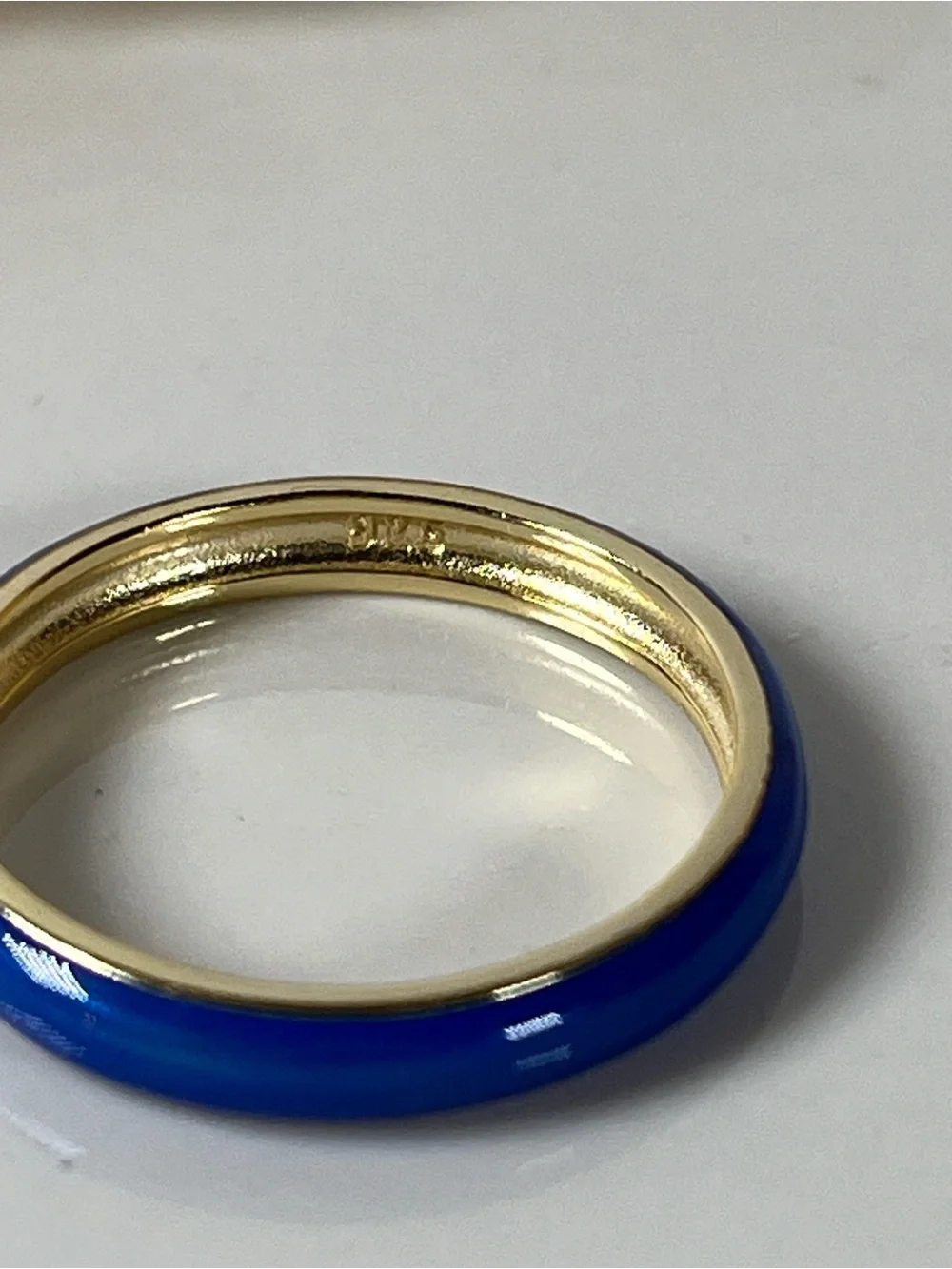 Gold Plated 925 Sterling Silver Cobalt Blue Enamel Ring Cubic Zirconia Size 8